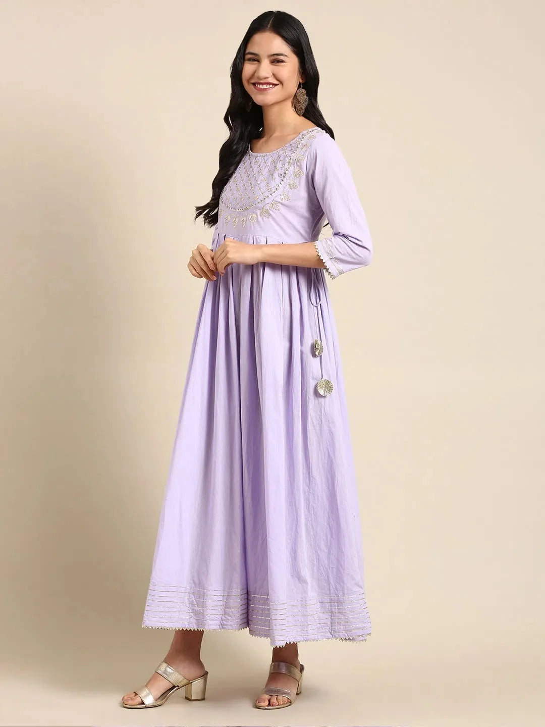 Lavender Solid Anarkali Kurta | Cotton Anarkali Kurti for Women