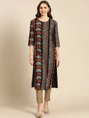 Women's Black Printed Straight Kurta-GW-3482-Black