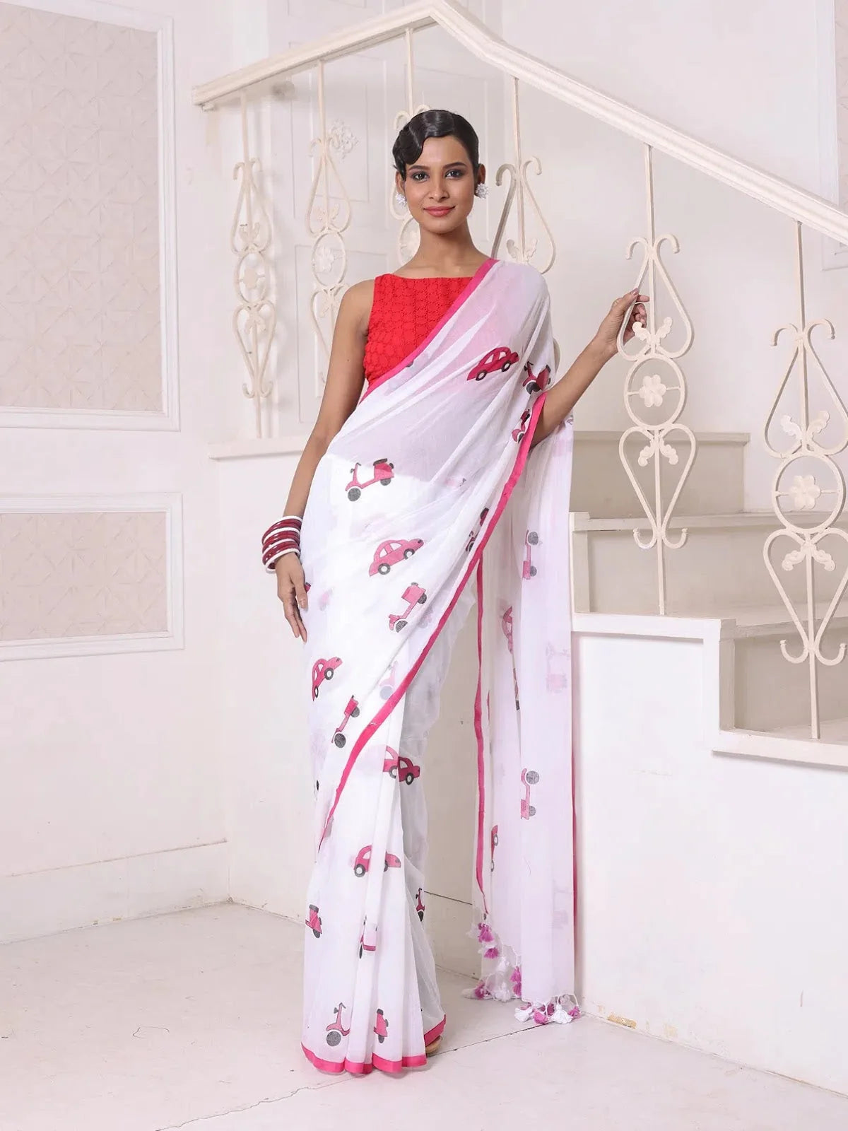 Teal Cotton Saree With Zari Borders-MA66BCT43830040