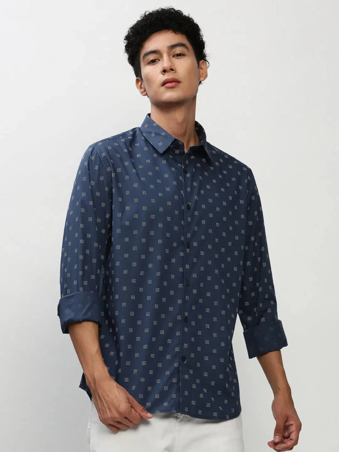 Stylish Navy Printed Mens Shirt - Casual Cotton Shirt | DesiQlo