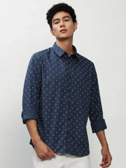 Men Navy Printed Casual Casual Shirts-YAYIN-1580-Navyblue
