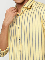 Men Yellow Striped Casual Casual Shirts-YARROWSTRIPE-5636-Yellow