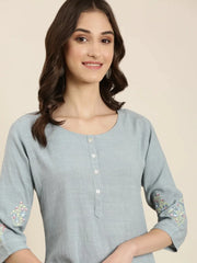 Women Blue Solid Straight Kurta-DF-1558-Blue