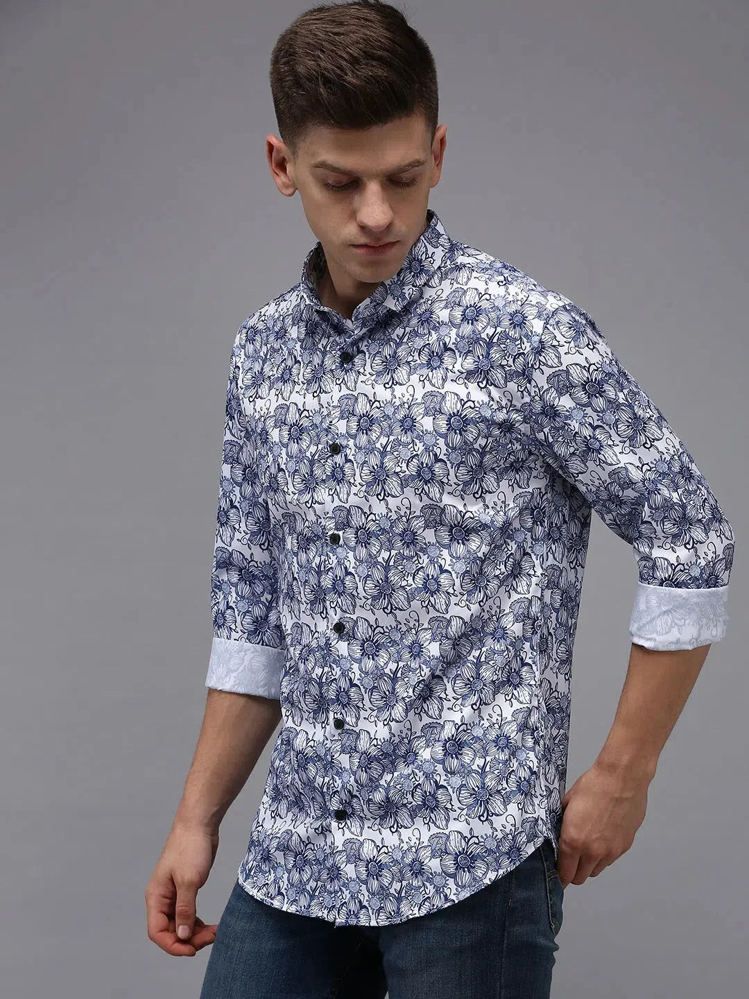 Vibrant White Printed Mens Shirt - DesiQlo Cotton Casual Shirt