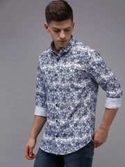 Men White Printed Casual Shirt-KELVENPRINT-1401-White