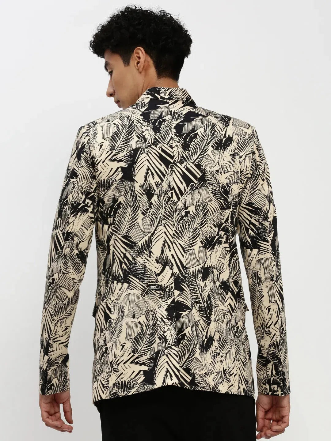 Beige Printed Men's Ethnic Wear Blazer | DesiQlo