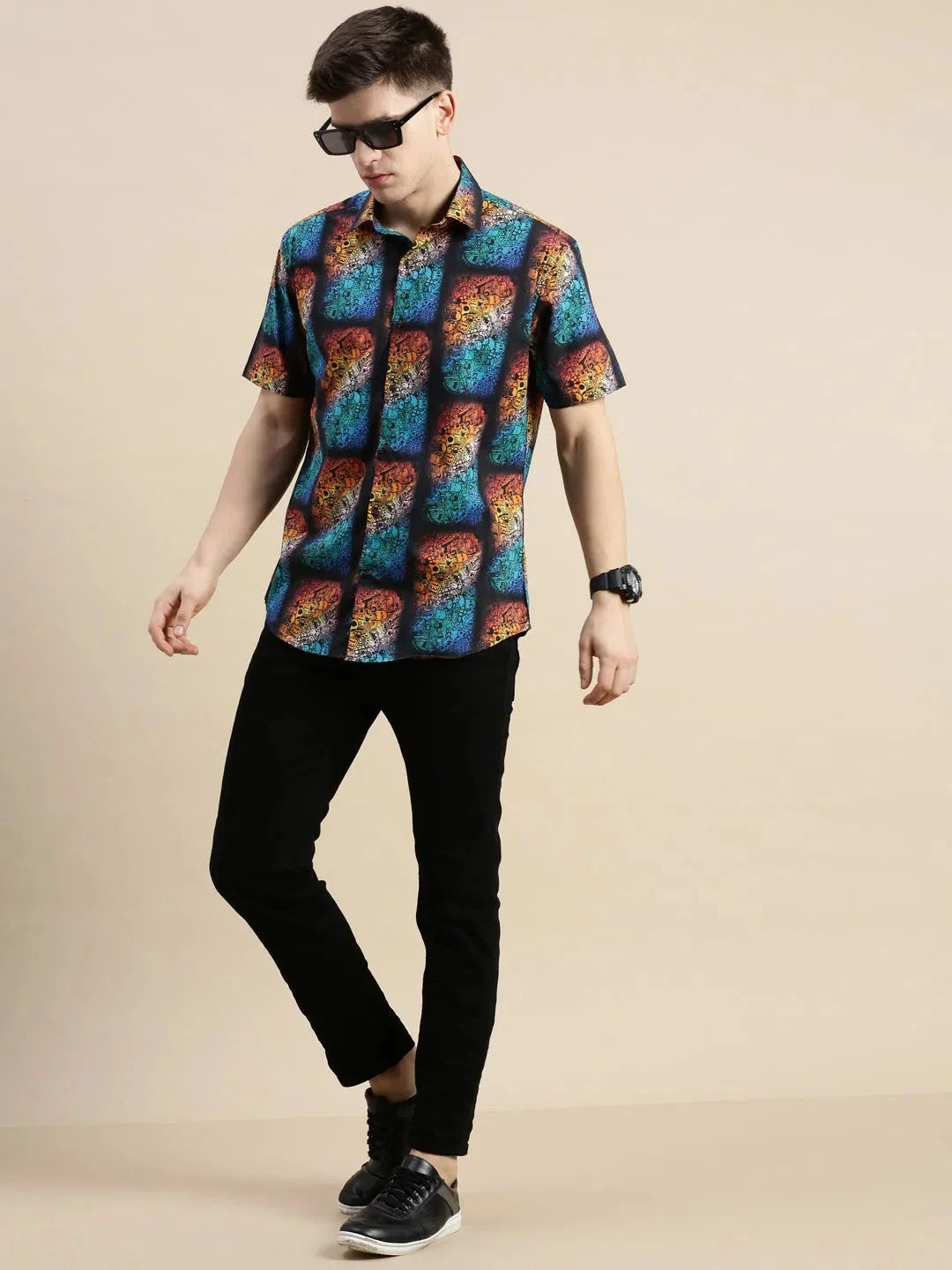 Multi Graphics Printed Shirt | PolySatin Mens Shirt - DesiQlo