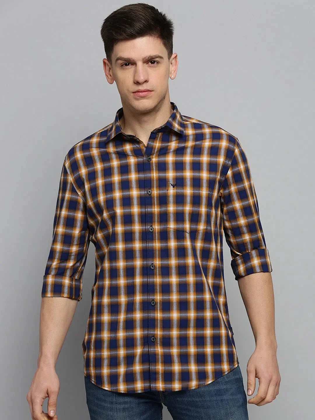 Navy Checked Cotton Mens Shirt | Casual & Stylish DesiQlo