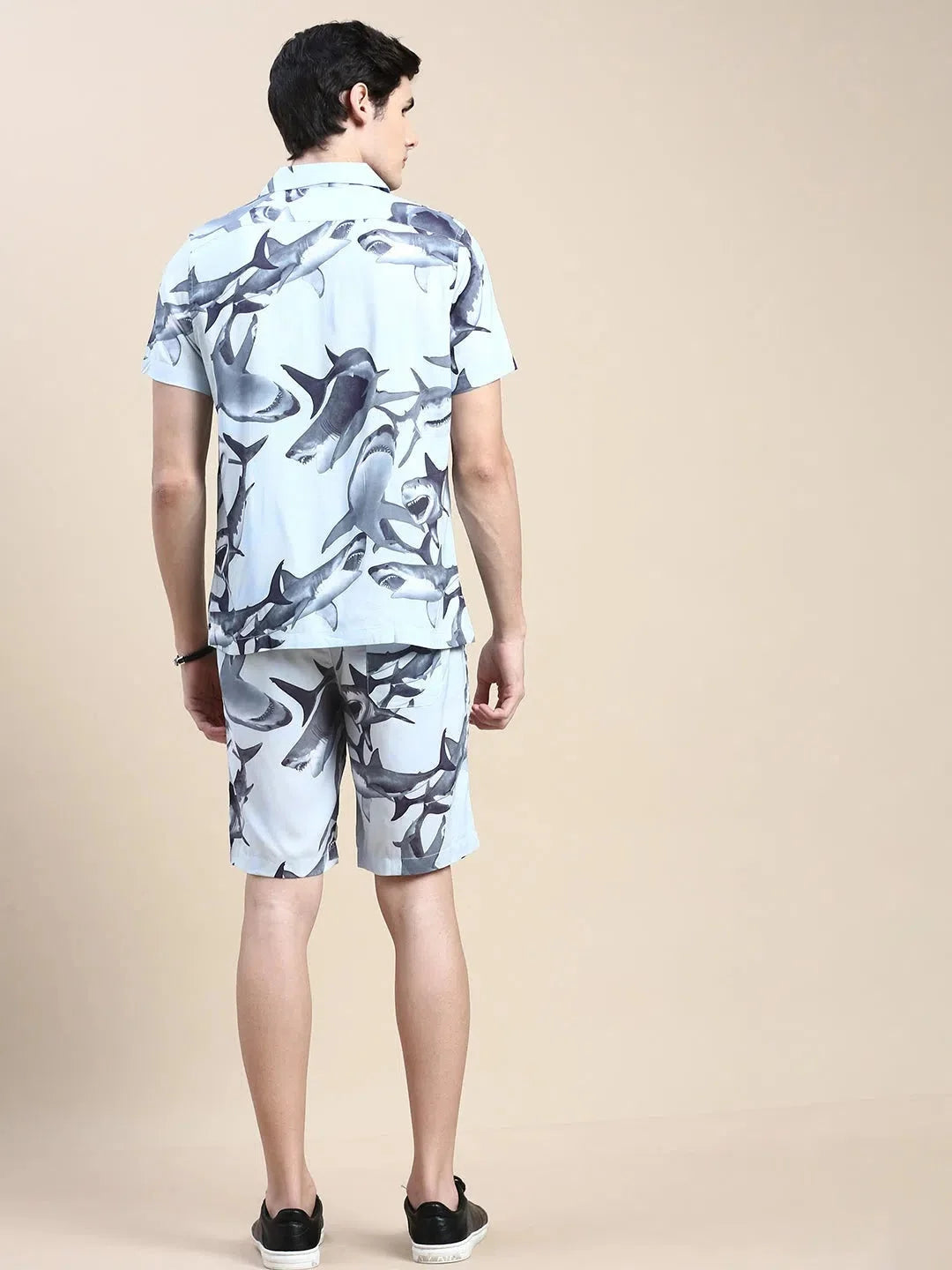 Grey Printed Casual Co Ord Sets Men - Two Piece Cotton Set