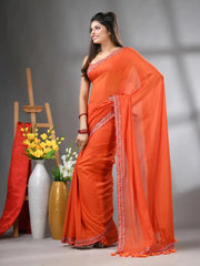 Orange Mul Cotton Soft Saree With Embroidered Borders-MA62MCT33990002