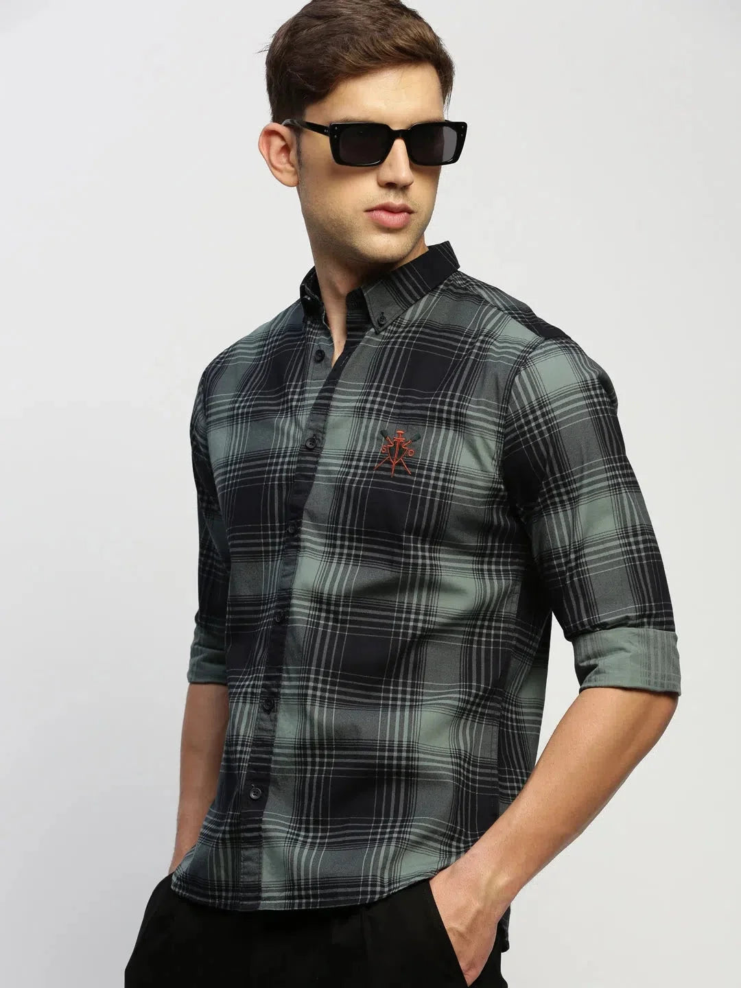 Green Checked Mens Shirt - DesiQlo Cotton Shirt