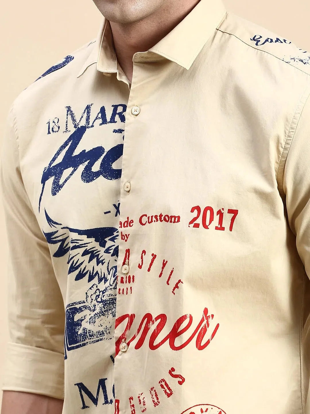 Khaki Printed Mens Shirt | Cotton Casual Shirts DesiQlo