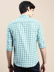 Men Green Checked Casual Shirt-ALBACHECKS-77-Seagreen