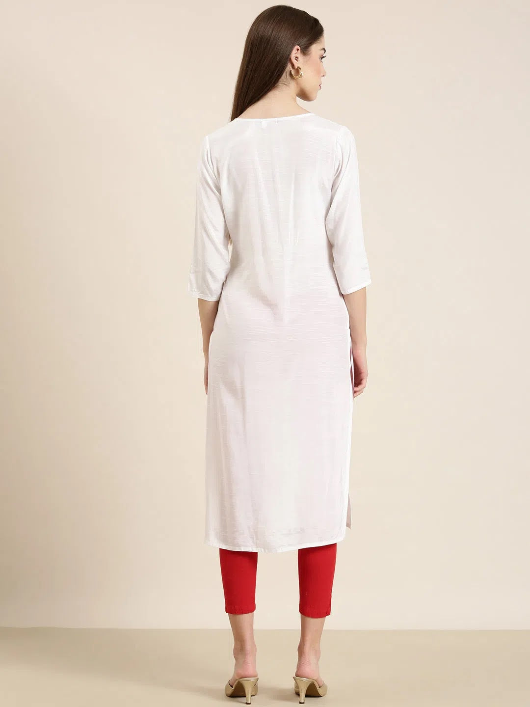 Elegant White Polyester Indian Kurta - DesiQlo Ladies Kurtas