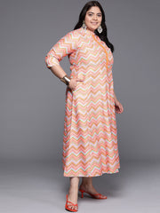 Plus Size Chevron Printed Mandarin Collar Midi Ethnic Dress-AP-AHEDCRDP-233