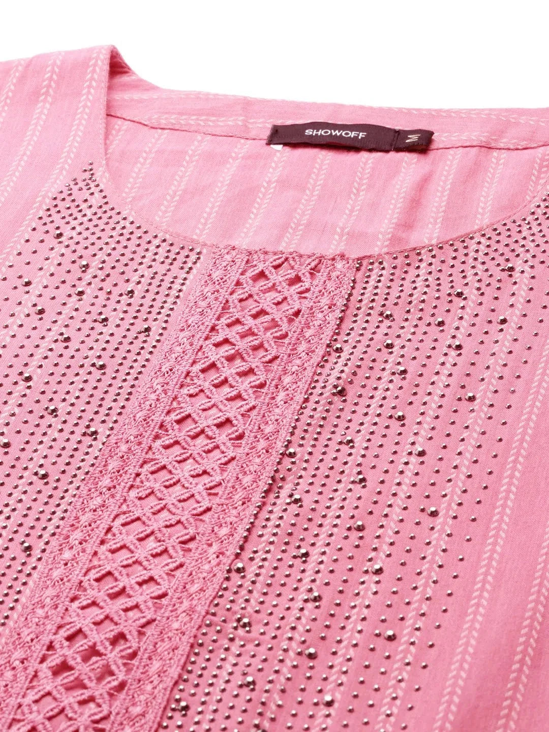 Pink Embellished Indian Kurta for Ladies - DesiQlo Cotton Kurti