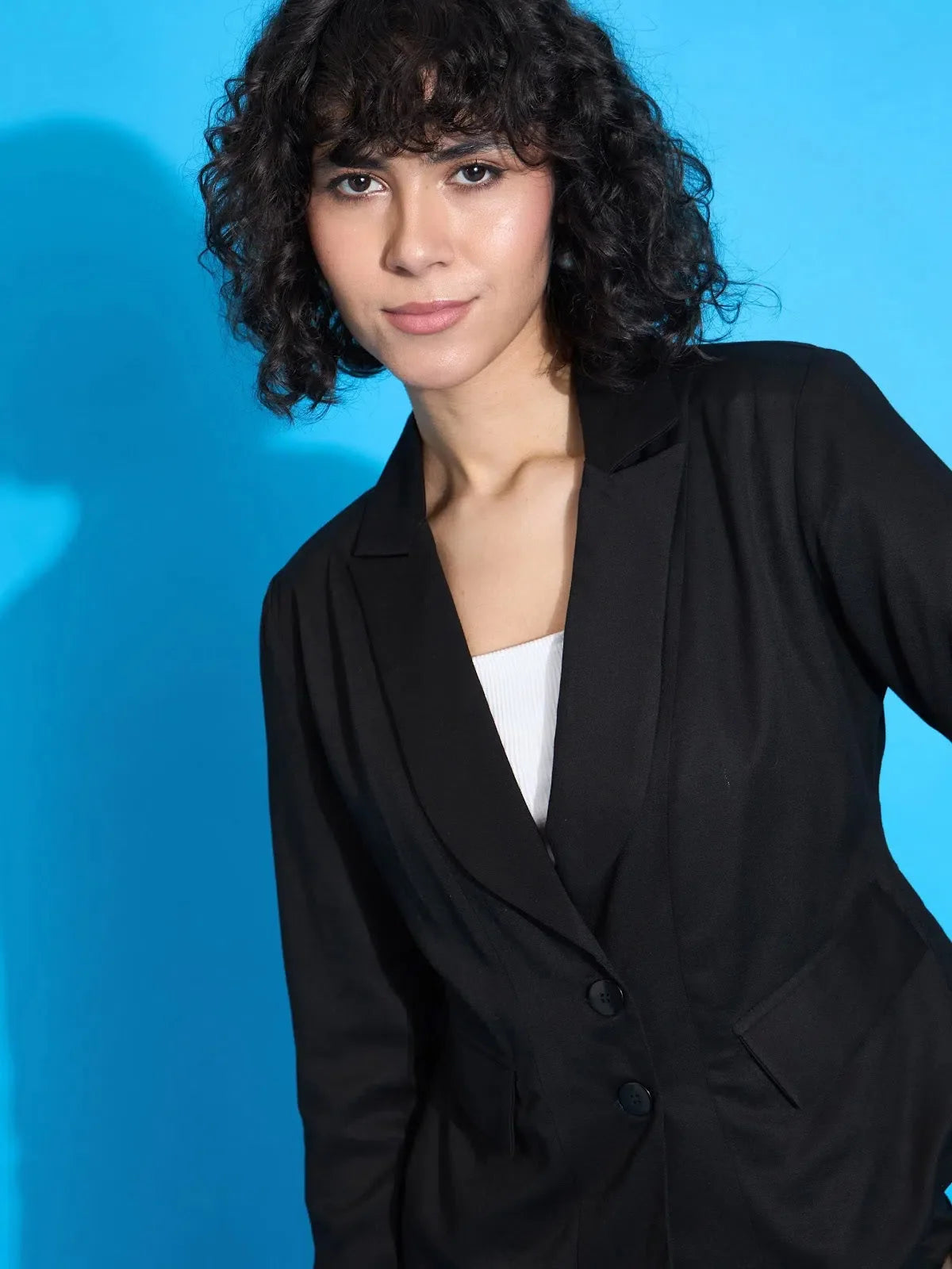Black Rayon Tencel Notched Collar Blazer | Women's Western Wear