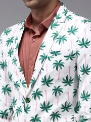 Men White Printed Blazer-SOBLZ-278-White