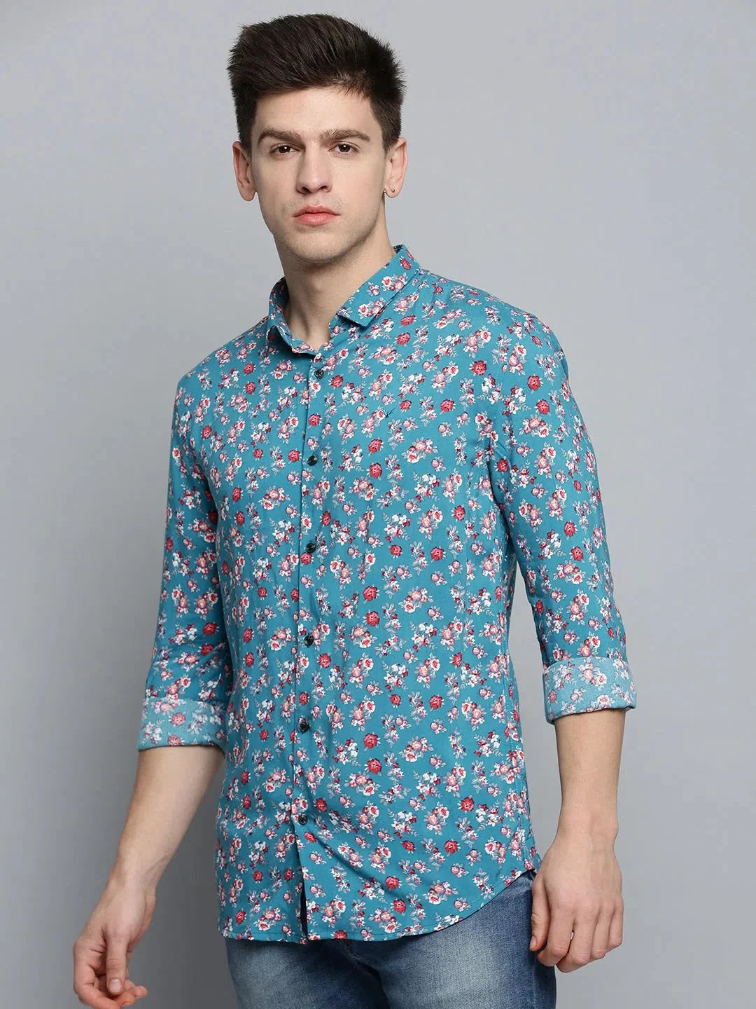 Blue Printed Cotton Mens Shirt | Casual Shirt - DesiQlo