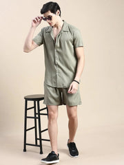 Men Green Solid Casual Co ord Set-AM-90-16-Olive
