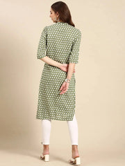 Women's Green Printed Straight Kurta-GW-500-31-Green
