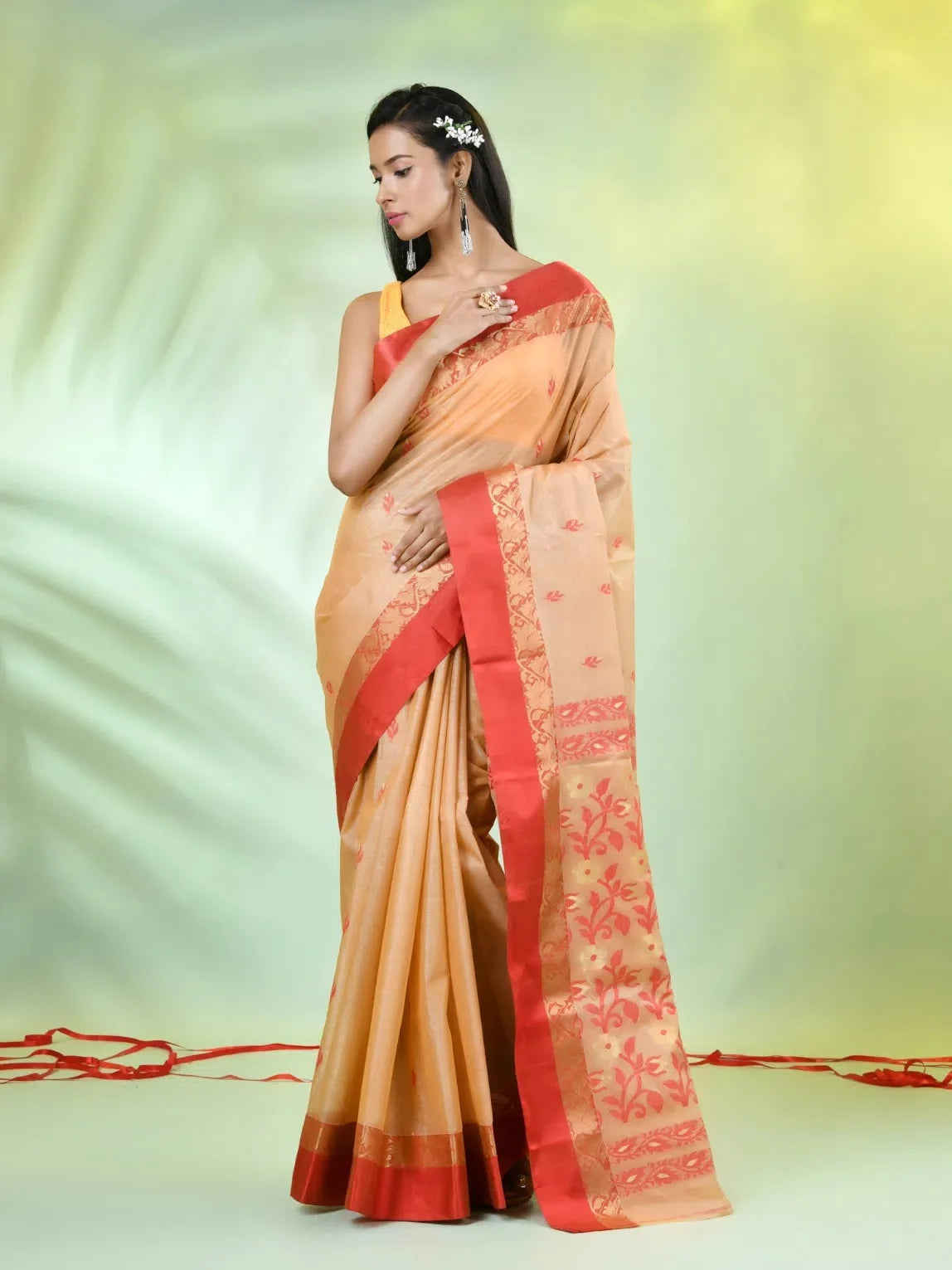Beige Tussar Silk Saree | Designer Sarees India
