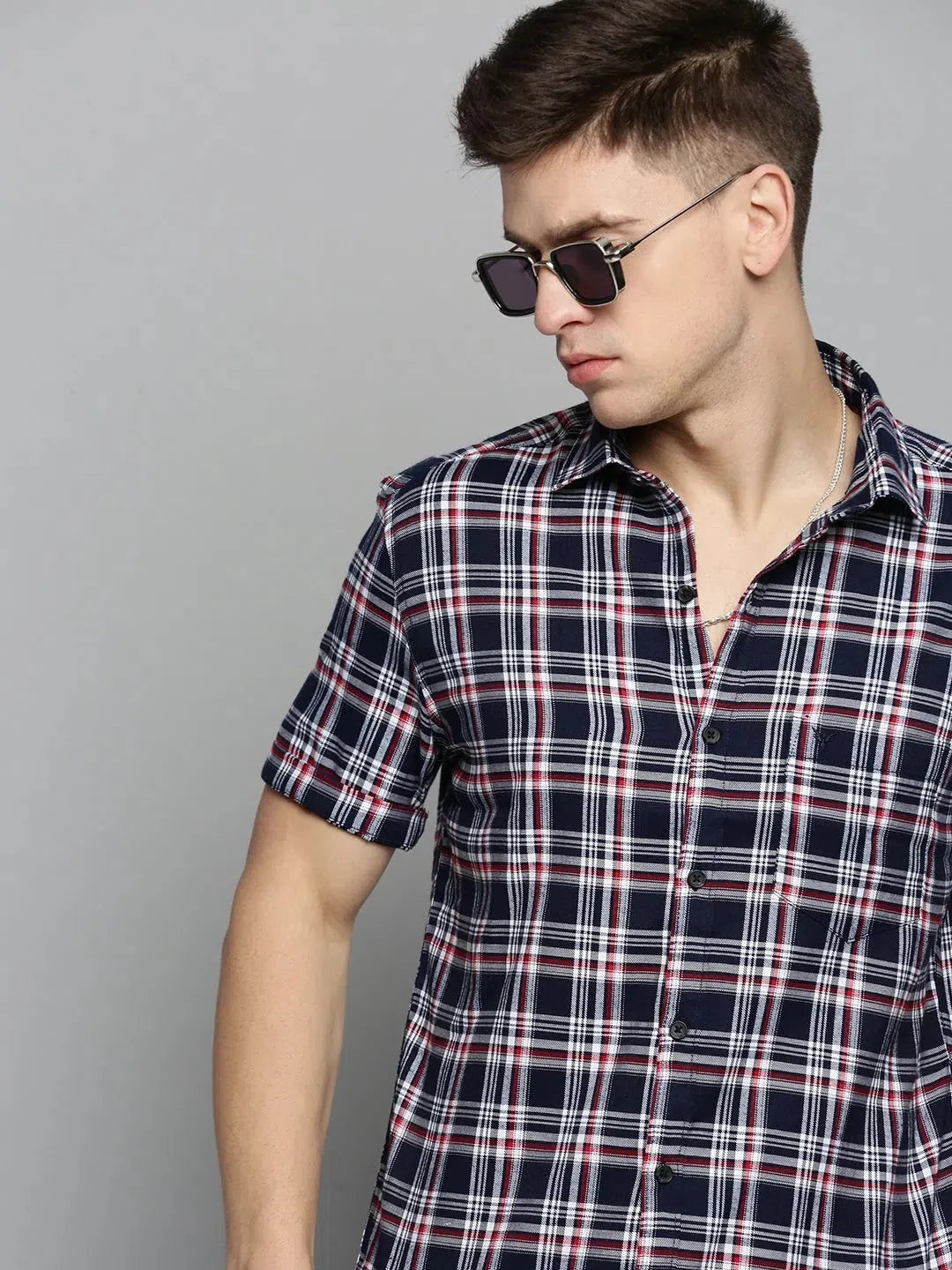 Men Navy Checked Casual Shirt-MAYACHECKS-4413-Navyblue