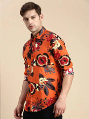 Men Rust Printed Casual Shirt-JORDANPRINT-4894-Rust