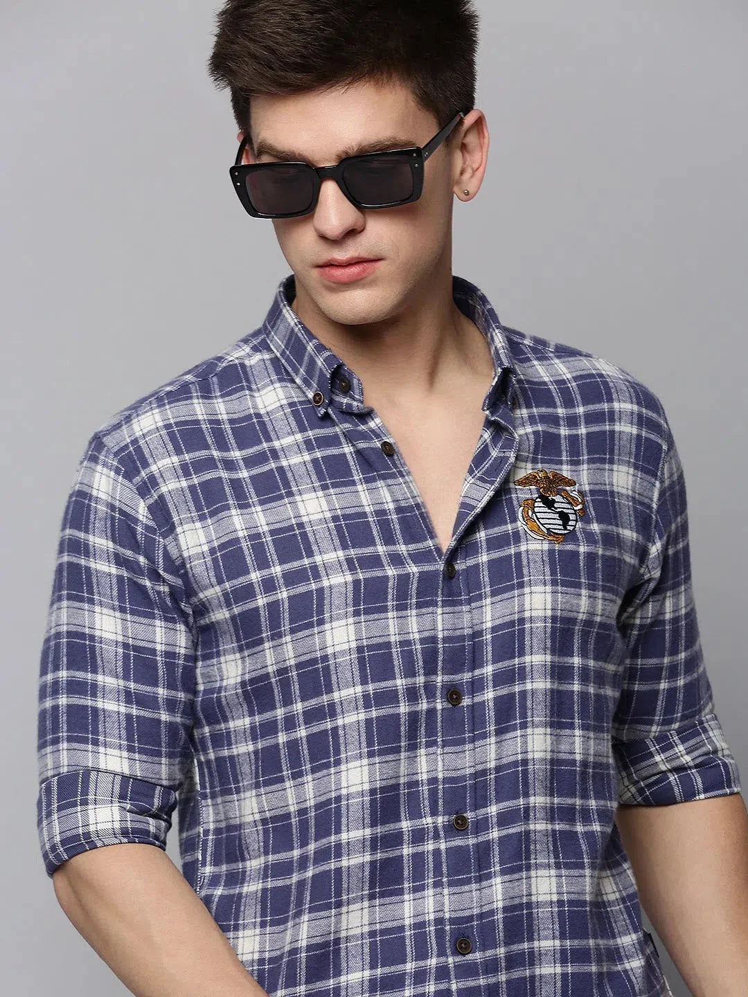 Men Blue Checked Casual Shirt-COLLINSCHECKS-4041-Blue