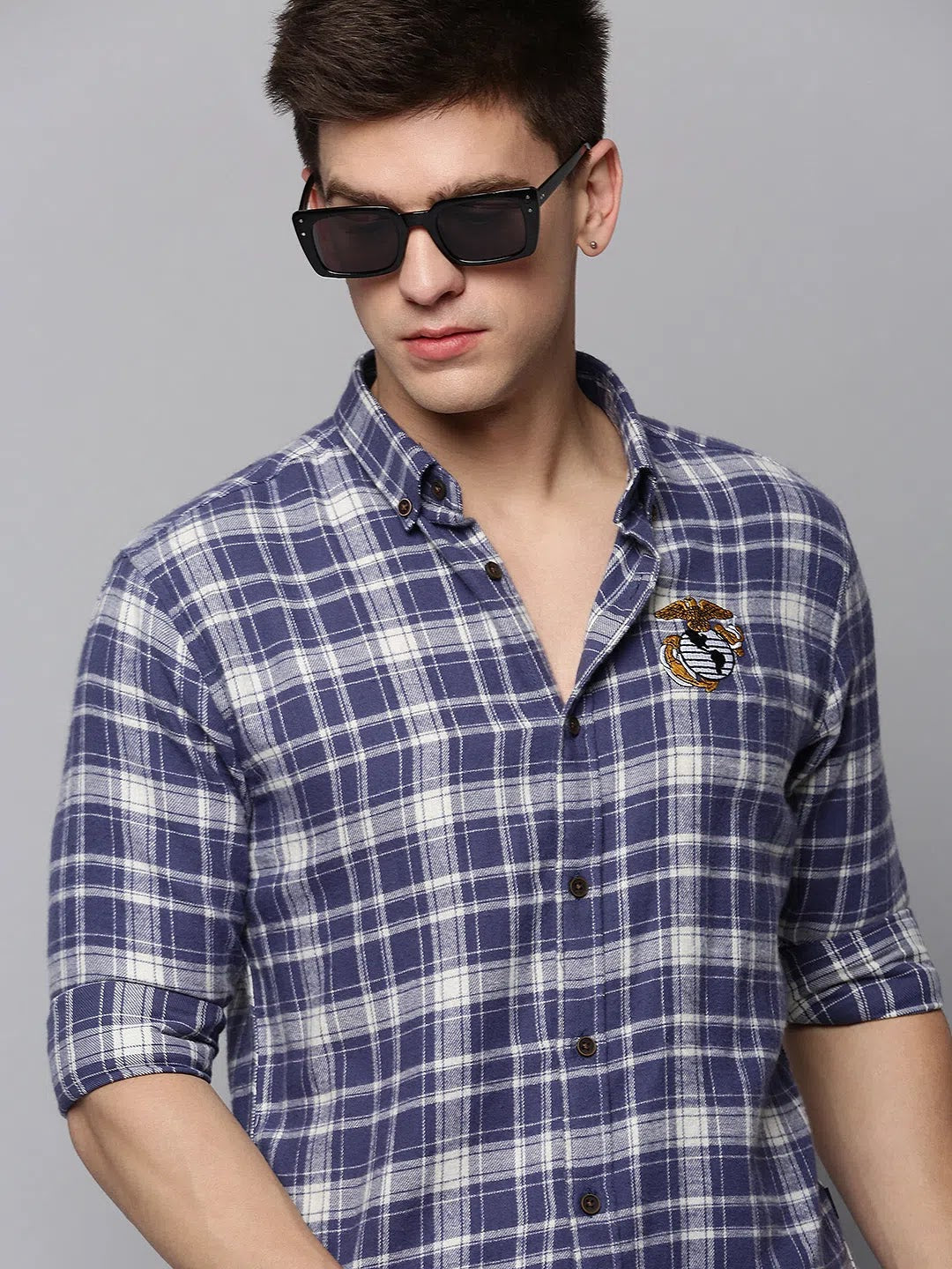 Men Blue Checked Casual Shirt-COLLINSCHECKS-4041-Blue