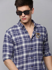 Men Blue Checked Casual Shirt-COLLINSCHECKS-4041-Blue