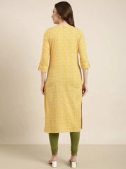 Women Straight Yellow Floral Kurta-ON-770-Yellow
