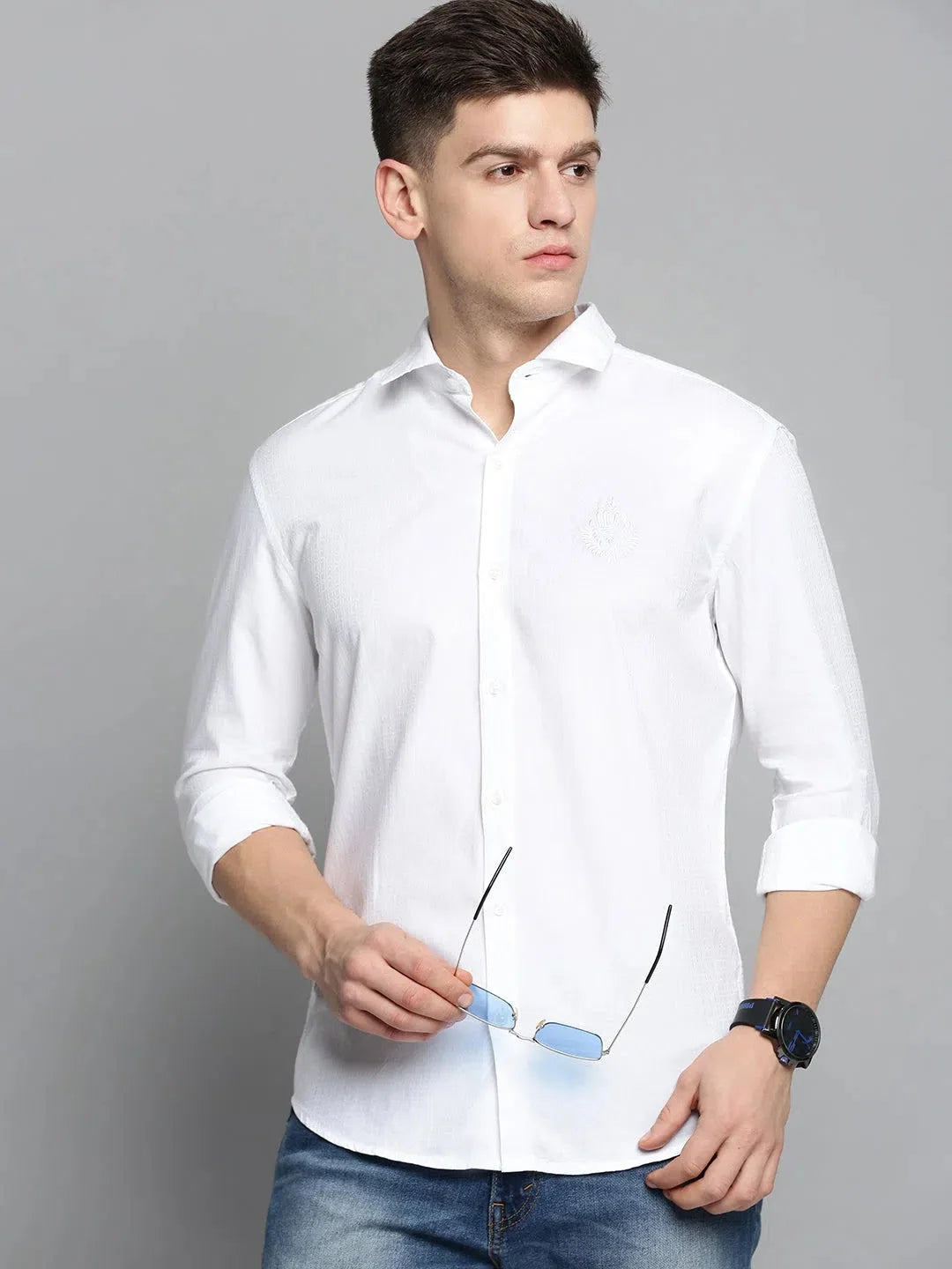 Men White Solid Casual Shirt-POSHMANPLAINS-4398-White