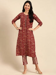 Women's Red Printed Kurta SetKC-3370A-Maroon