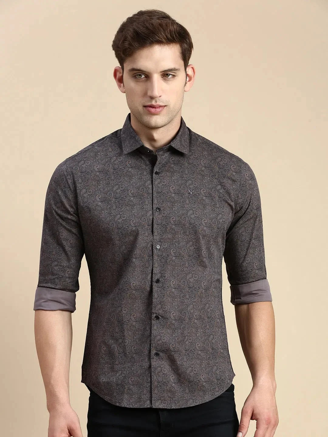 Grey Printed Mens Shirt | Cotton Casual Shirts DesiQlo