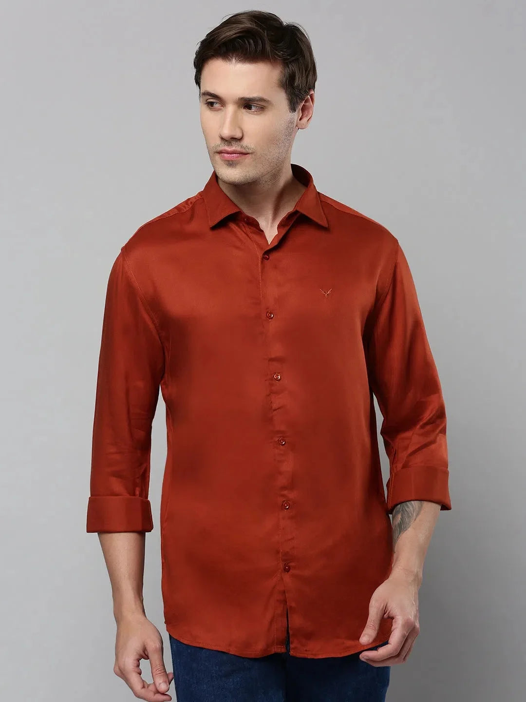 Rust Solid Mens Shirt - Cotton Casual Shirt | DesiQlo