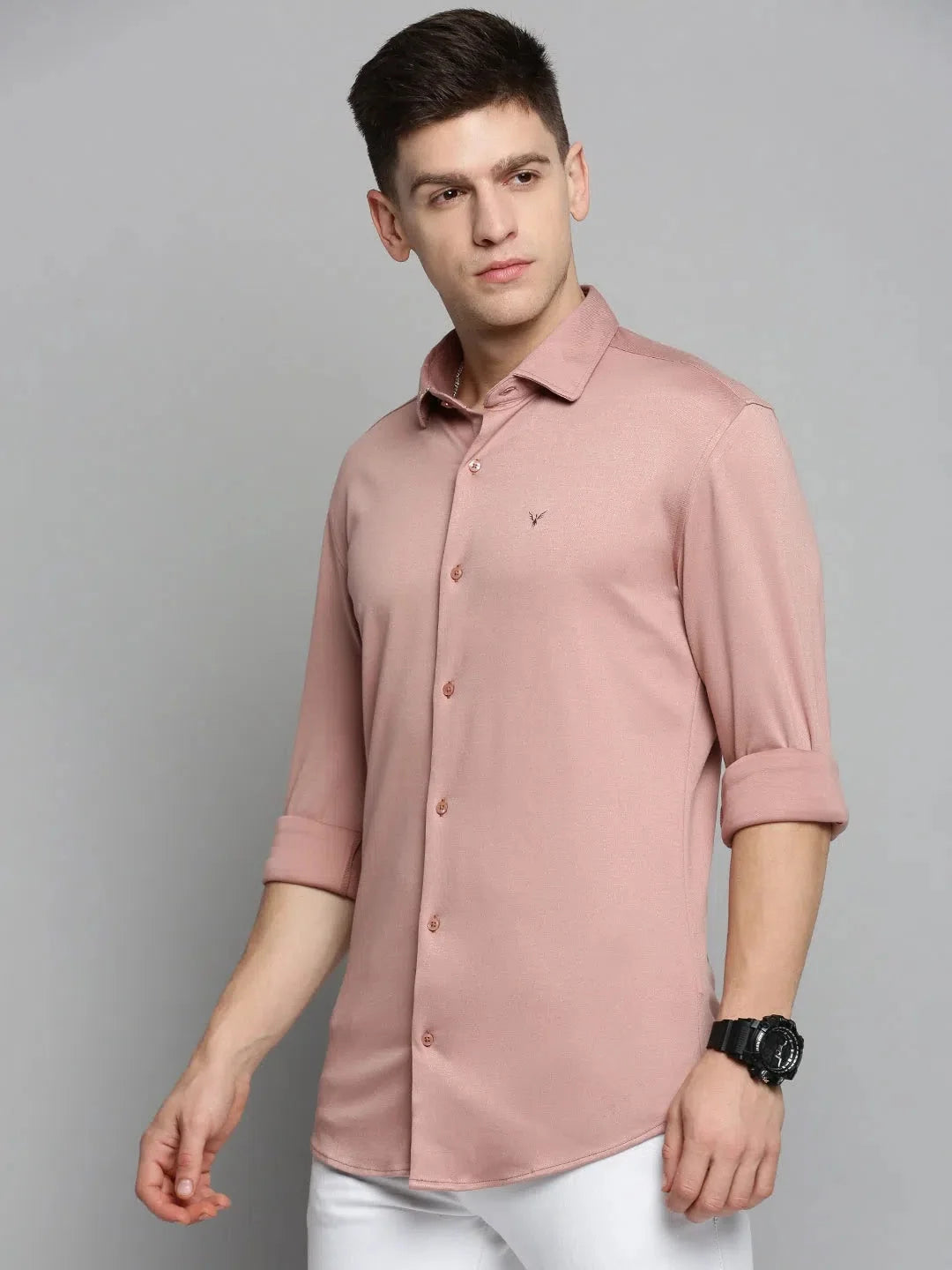 Peach Solid Mens Shirt - DesiQlo Cotton Casual Shirt