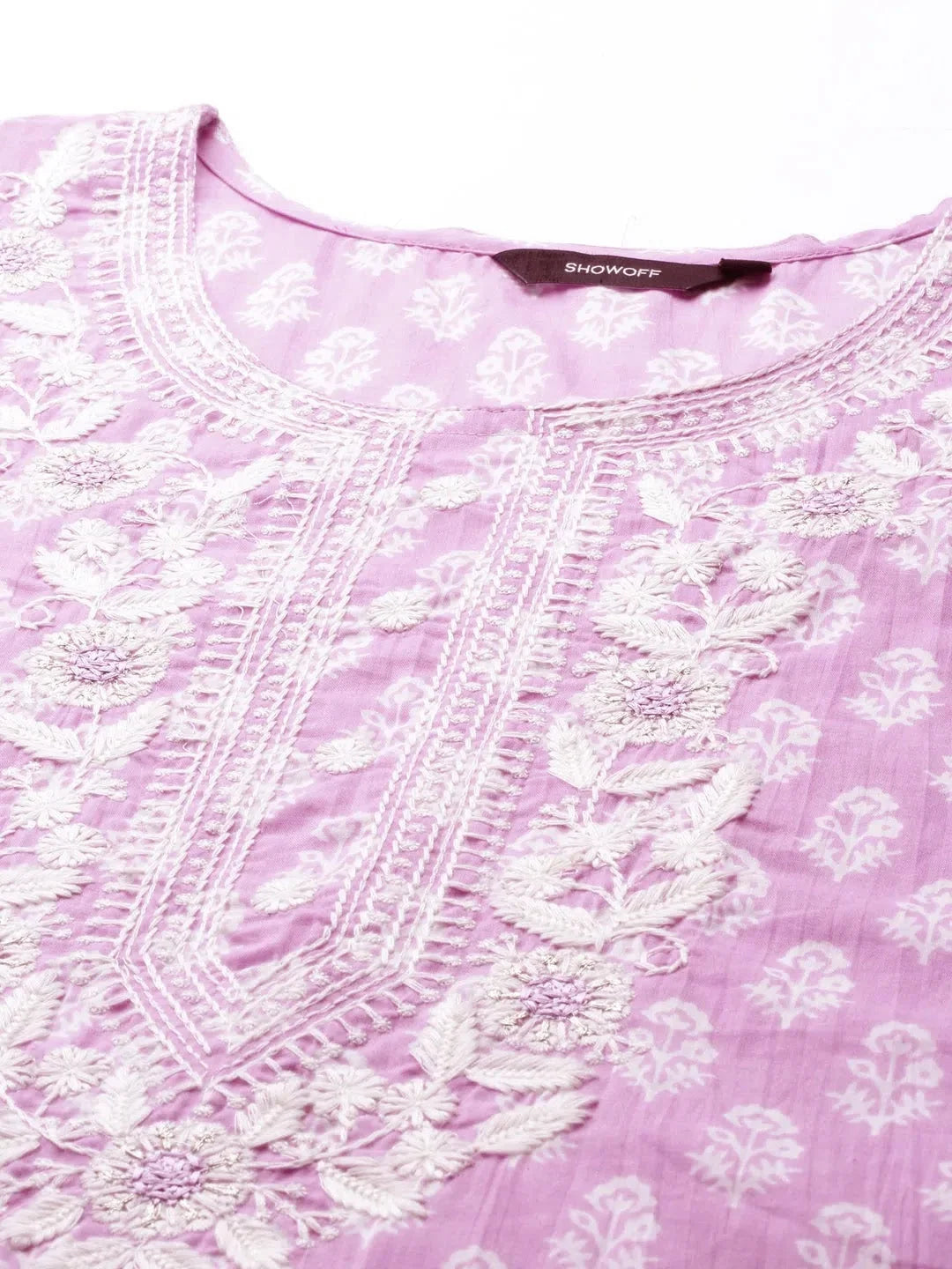 Lavender Printed Cotton Women's Kurta Set | Ethnic Motifs