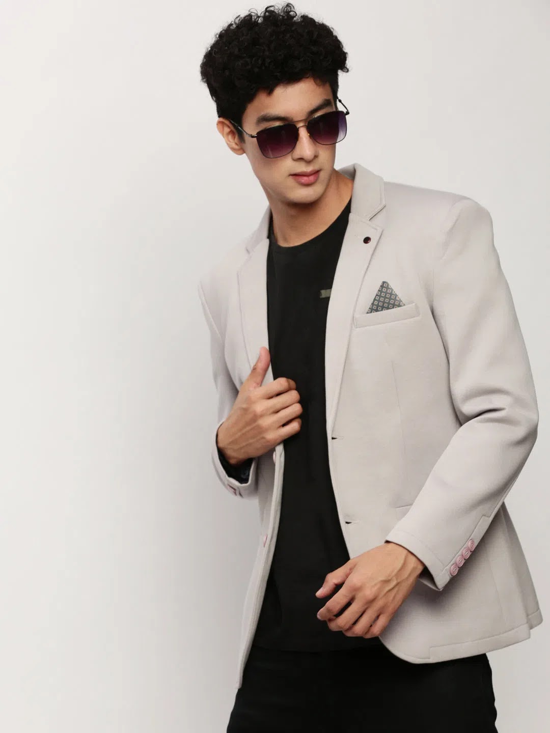 Men Grey Solid Casual Blazers-AR-55-Grey