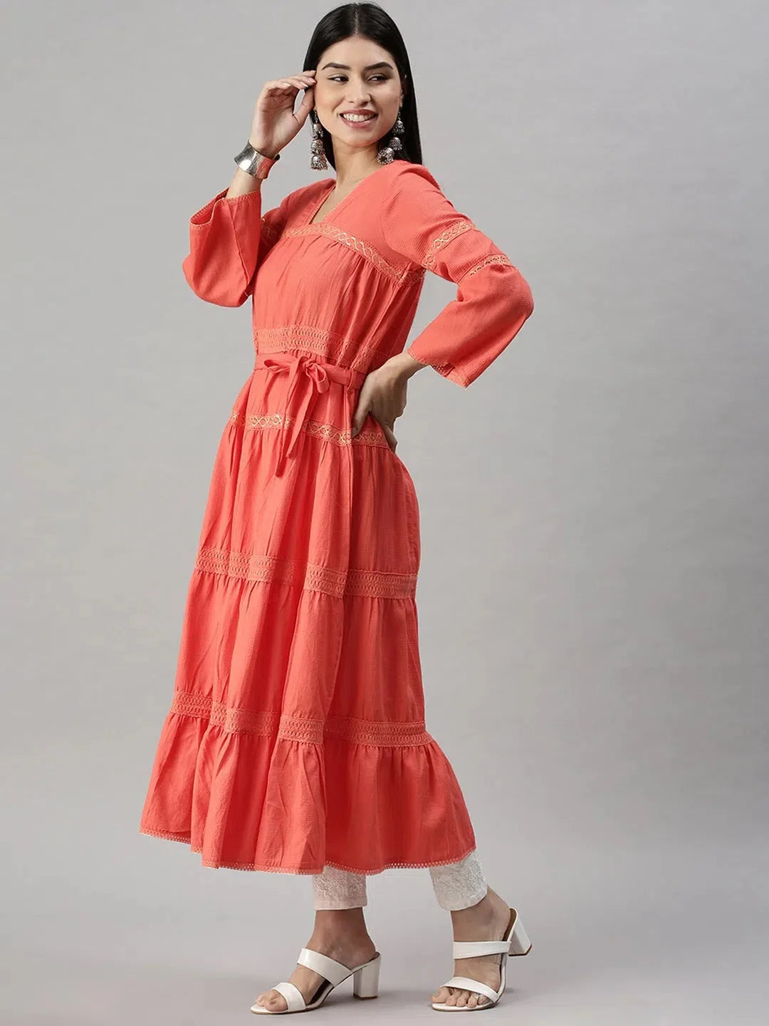 Peach Solid Cotton Anarkali Kurta | Stylish Anarkali Kurtis fo...
