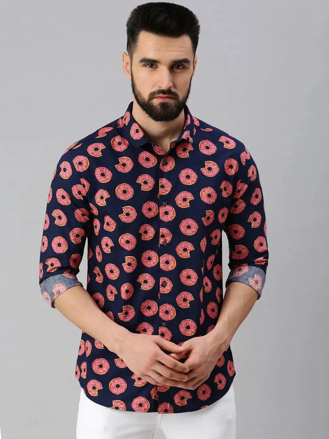 Men Navy Blue Printed Casual Shirt-GOLDENPRINT-1227-Navyblue
