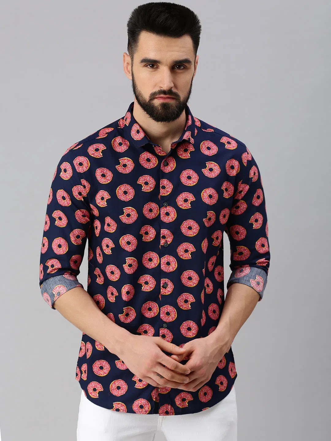 Navy Blue Printed Mens Shirt - Casual Cotton Shirt by DesiQlo