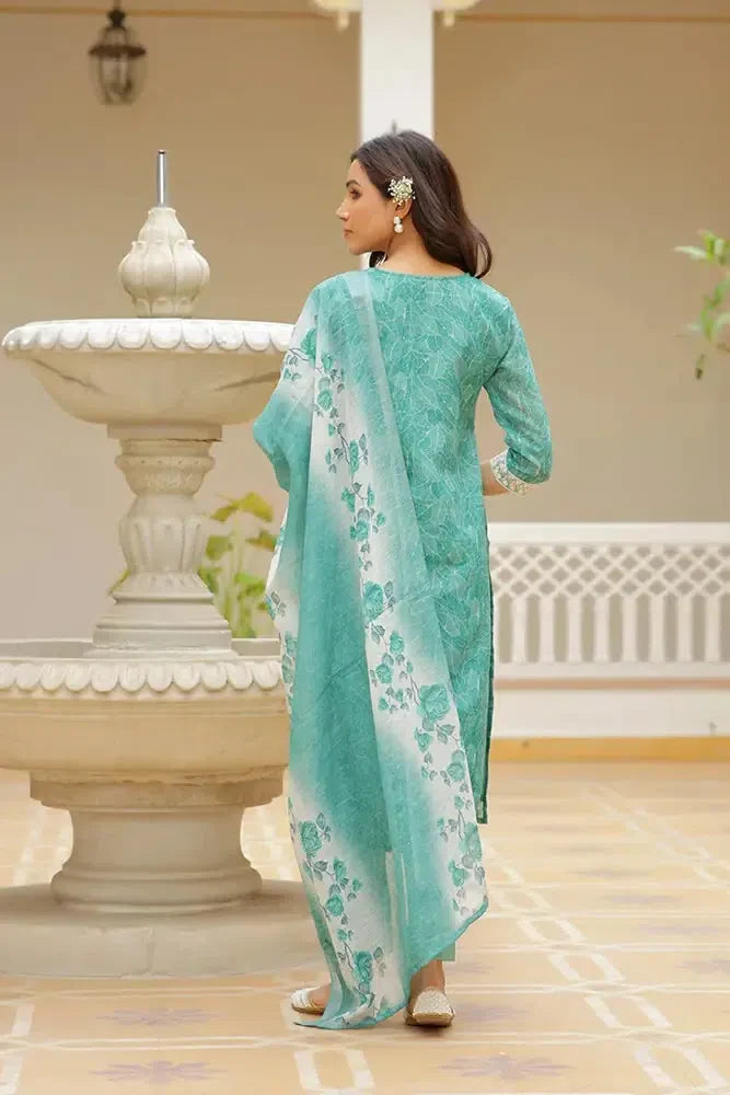 Green Linen Kurta Set | Designer Women's Indian Kurta Sets