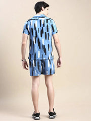 Men Blue Printed Casual Co ord Set-AM-95-9-Blue