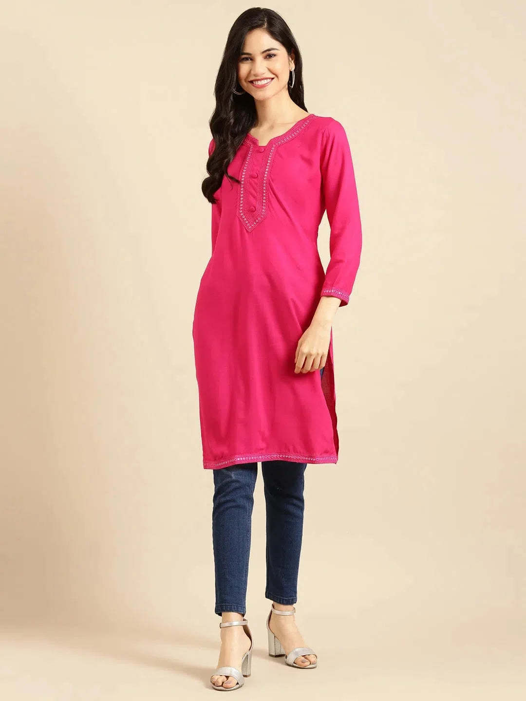 Pink Cotton Indian Kurti for Women | Solid Tunic Top