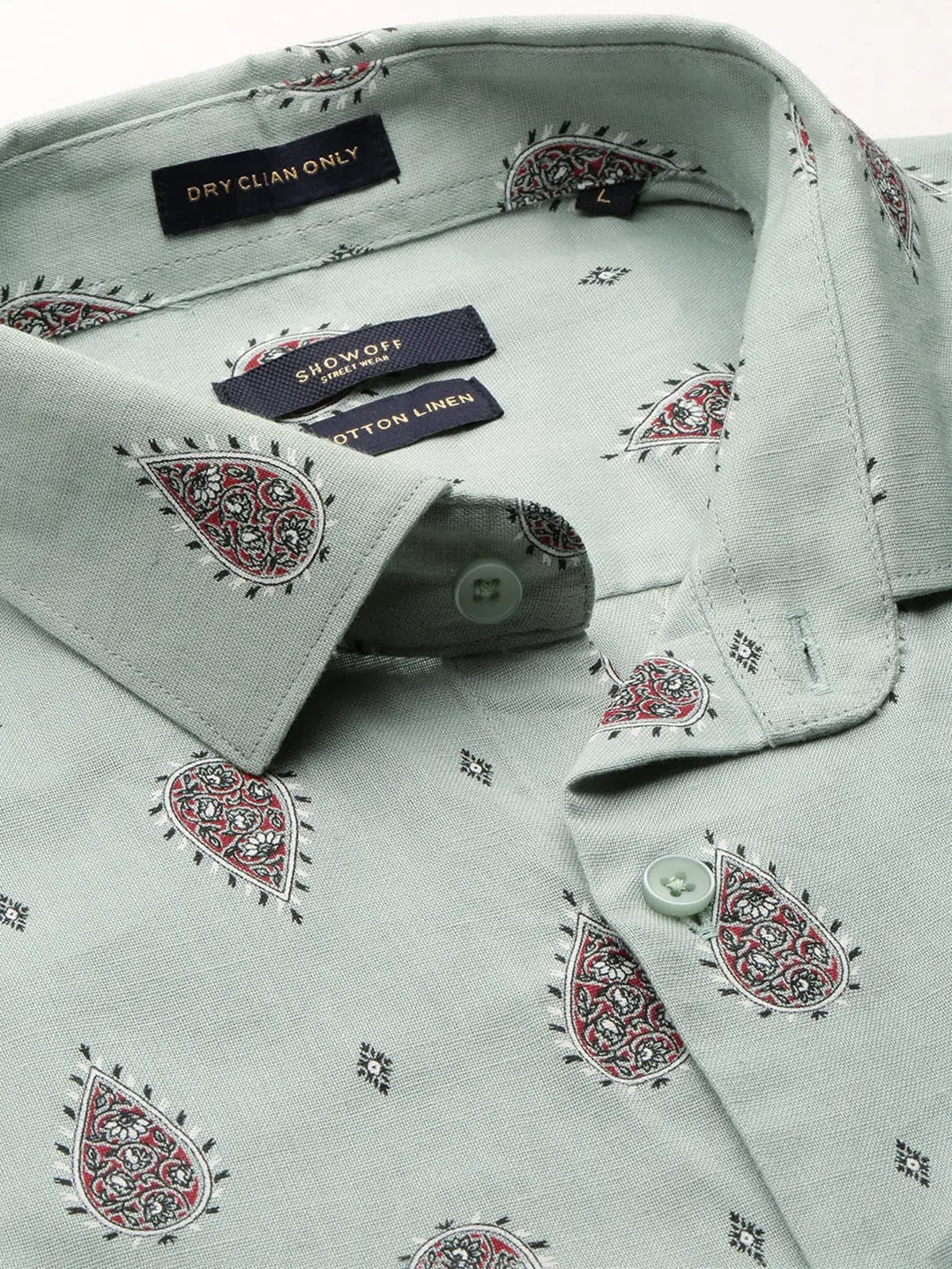 Green Ethnic Printed Mens Shirt - Cotton Casual | DesiQlo