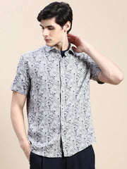 Men Grey Printed Casual Shirt-GEORGE-1646-Grey