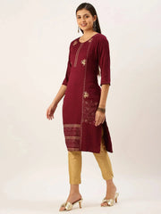 Women's Magenta Solid Straight Kurta-DF-1212-Magenta