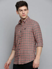 Men Red Checked Casual Shirt-AARONCHECKS-4345-Beige