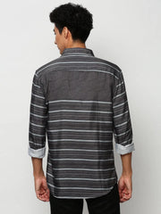 Men Green Striped Casual Casual Shirts-IMPORTEDSTRIPE-5472-Olive